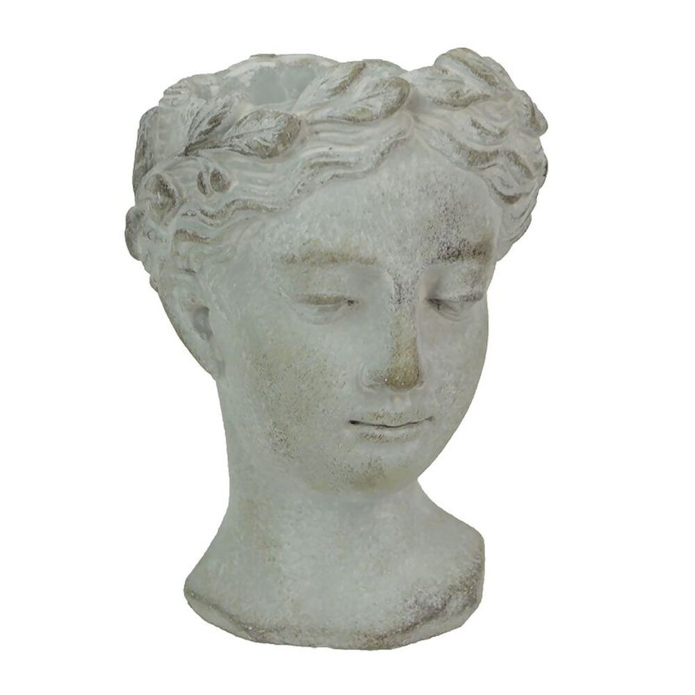 Weathered Gray Greek Lady Statue Wall Mount Cement Head Planter 6 Inches High